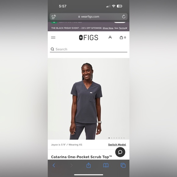 Figs Catarina 1 pocket top in charcoal - Picture 2 of 2